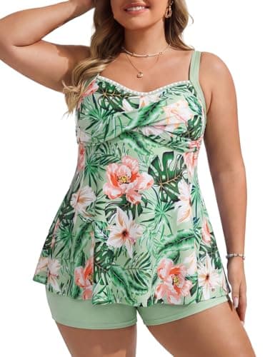 Hanna Nikole Plus Size Tankini Swimsuits for Women, Swim Suits for Women 2026, Swim Tank Top with Boy Shorts Green 22 Plus
