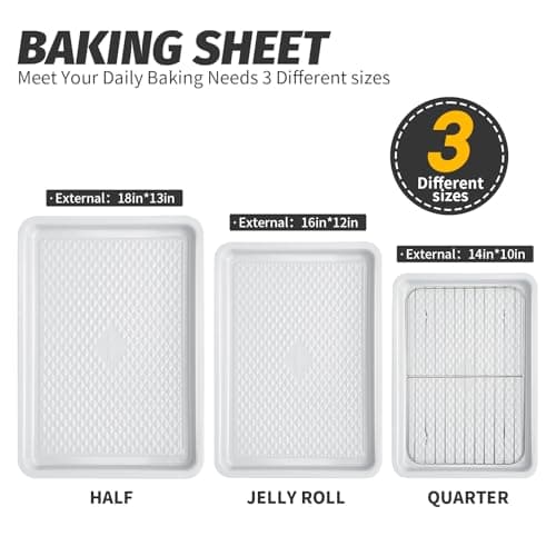Ymiton Nonstick Ceramic Baking Sheet With Rack, 3-Pack Half/Jelly Roll/Quarter Sheet Pan, Non-Toxic, PTFE & PFOA Free, Warp-Free, Oven Safe 550°F, Dishwasher Safe, Aluminized Steel, Gray Yellow - Thumbnail 2