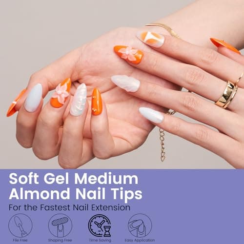 Wilfniee Medium Almond Nail Tips: 240PCS Soft Gel Clear Almond Pre-Shaped Nails Tips with Nail Stand, 12 Sizes Full Cover Fake Press on Nails for Acrylic Nail Tip Home DIY Salon Nails - Thumbnail 3