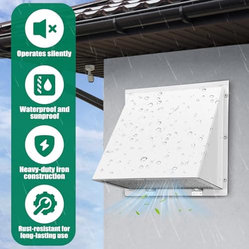 8 Inch Wall Vent Cover with Hood for Kitchen Range Hood Dryer Duct, White - Thumbnail 6