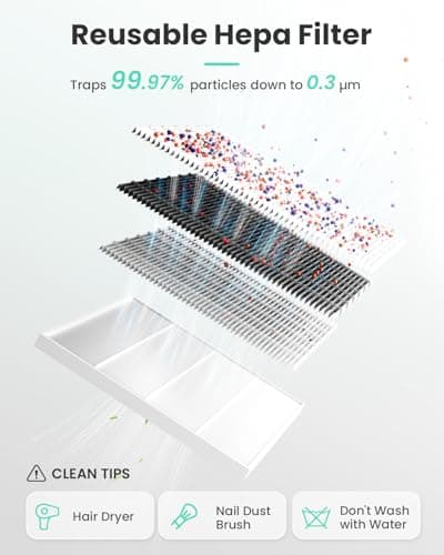 Nail Dust Collector-4000RPM Professional Nail Vacuum Dust Collector with Reusable Filter, 608Pa Nail Fan Dust Collector, Dual Voltage - Thumbnail 4