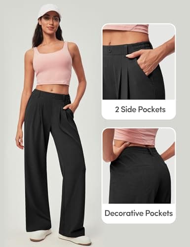 IUGA Wide Leg Pants Woman Pull on Stretchy Work Dress Pants High Waisted Business Casual Trousers Slacks Petite, Large, Black - Thumbnail 6