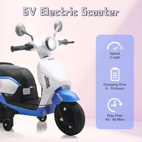 HEIMILI Toddler Motorcycle, 6V Kids Electric Moped for 1-3 Years, Ride On Scooter with Training Wheels, 2 MPH Speed Toy Bike for Boys Girls, Music & Headlight (Blue) - Thumbnail 2