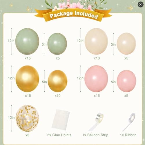 Pink and Sage Green Birthday Decorations, Pink Green Sand White Metallic Gold Foil Confetti Balloons Happy Birthday Banner Gold Butterfly Fringe Curtains Birthday Decorations for Women Girls Teens - Thumbnail 5