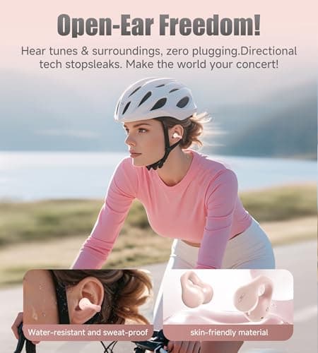 King Lucky i21 Open Ear Clip On Earbuds Wireless Bluetooth Ear Clip Headphones with Mic,Noise Cancelling, Waterproof IPX4,for Small Ears,Perfect for Running,Sports,Glasses Wearers (Pink) - Thumbnail 5