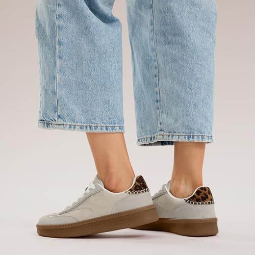 Vilanva Women's Fashion Sneakers Casual Tennis Shoes with Genuine Suede Classic Retro Gum Sole Walking Trendy Footwear Beige Multi - Thumbnail 2
