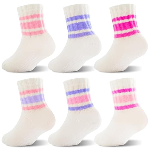 BISOUSOX Toddler Socks with Grips, Seamless Cotton Non-Slip Crew Baby Boy Girl Grippy Socks for 0-5T Walking, Crawling - Image 1
