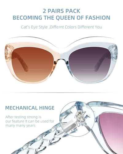 LADEESSE Reading Sunglasses for Women - Stylish Bifocal Sunglasses with Readers Built-in - UV400 Protection - 2 Pack +1.0 - Thumbnail 2