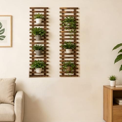 2 Pcs Wall Planter for Indoor Outdoor Plants - Wooden Wall Amounted Plant Holder for Hanging Pots, Vertical Pack Wood Garden Trellis for Climbing Plants Orchid Ivy Vine Rose Patio Home Decor, 47.24" - Thumbnail 6
