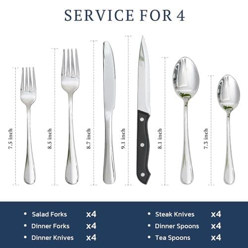 Astercook Silverware Set with Steak Knives 24-Piece Flatware Set for 4 Food-Grade Stainless Steel Cutlery Set Mirror Polished Utensils Set Include Spoons and Forks for Home Kitchen Restaurant - Thumbnail 6