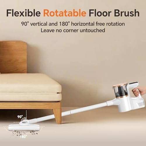 AbuDodo Cordless Vacuum Cleaner, Powerful Vacuum Cleaners for Home with Mopping Function, Water Tank, Stick Vacuum Cordless Rechargeable, Lightweight Vacuum for Pet Hair, Hard Floors, Carpet, Gold - Thumbnail 4