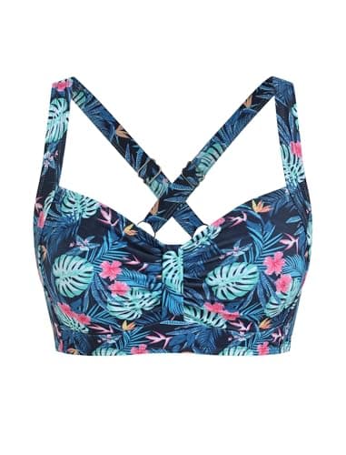 ZAFUL Women Bikini Top Only-Supportive Swimsuit Tops Large Bust Bathing Suit Top 2026 Ruched Swim Tops (Blue Floral XL) - Image 1
