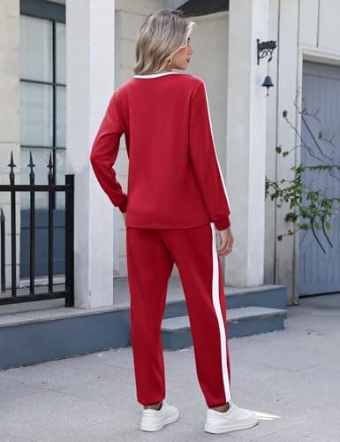Marvmys Women 2 Piece Fall Sets Long Sleeve Tracksuits Fashion Travel Outfits Lounge Set for Ladies Burgundy L - Thumbnail 4