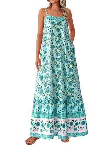 BTFBM Casual Women Summer Maxi Dresses 2026 Loose Sleeveless Sundress Spaghetti Strap Boho Long Dress Vacation(Light Lake Blue,Small)