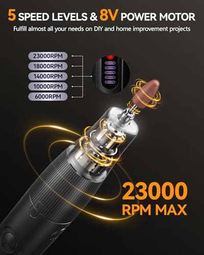 Cordless Rotary Tool, 8V Multi Tool with Auto-Lock Chuck & 5 Speed, 23,000RPM Rechargeable Engraver Kit with Storage Case, for Sanding, Polishing, Drilling, Carving, DIY Crafts - Thumbnail 4