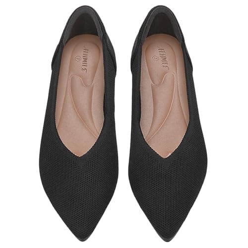 ATHMILE Pointed Toe Flats for Women Ultra-Comfortable Knit Ballet Flats Shoes for Women with Memory Foam & Padding, Machine Washable Womens Flats for Work Office Casual Wedding Black Size 7.5 - Image 1