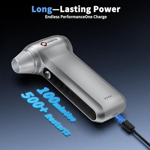 Electric Air Duster 200000RPM Brushless Motor, Cordless Compressed Air Blower with 4 Nozzles & 2 Brushes, 85m/s Powerful Rechargeable Cleaner for PC, Car, Keyboard & Electronics (Silver) - Thumbnail 5