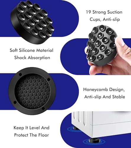 LILIWER Anti Vibration Pads For Washing Machine, Prevent Sliding Out, Soundproofing Base for Appliances, Floor Protector 4 Pack (4) - Thumbnail 2