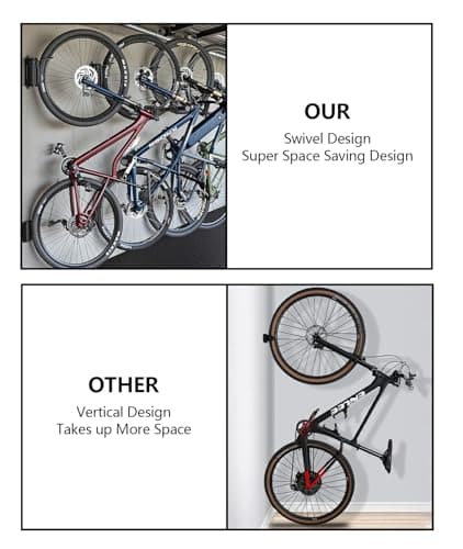 Irosiy 4 Pack Swivel Bike Wall Mount, Bike Hangers for Garage, Space-Saving Vertical Bike Rack, Sturdy Bike Storage Rack Holds Up to 66lbs, Easy to Install. - Thumbnail 6