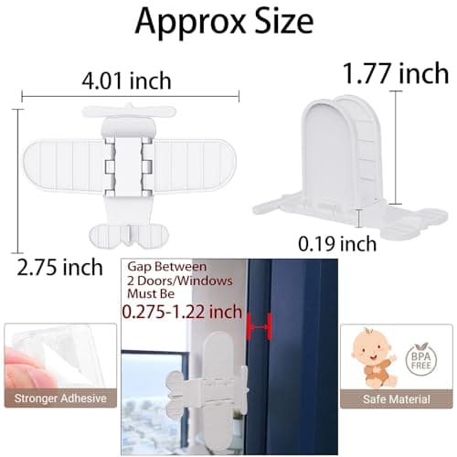 Bstsilver 2-Pack Sliding Glass Door Lock Slide Closet Stopper Child Safety Window Latch Toddler Baby Proofing Petproof Secure Slider Wardrobe Stop Easy Install, Upgrade Adhesive for Patio Balcony Yard - Thumbnail 2