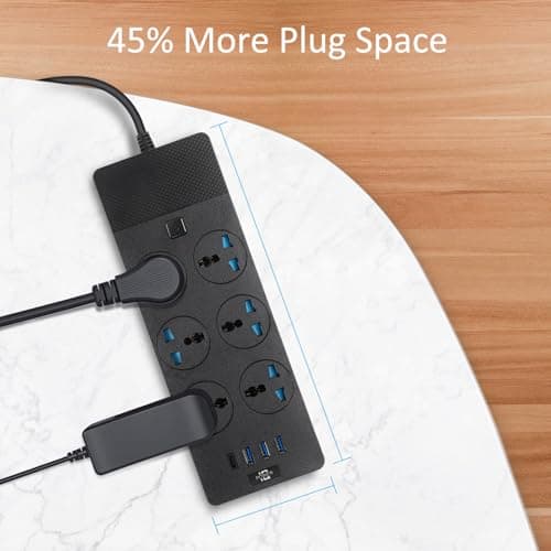 Universal Power Adapter, Jumpso 3000w Power Strip with 4 USB Ports (1 USB C), 6ft Extension Cord with International Outlets, 110-240v, European Travel Plug Adapter for Home Office Travel, Black - Thumbnail 6
