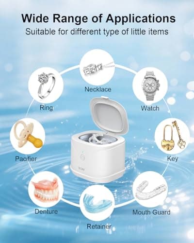 BCOM Ultrasonic Retainer Cleaner Machine, 46Khz Portable Dental Cleaning Pod for Braces, Night Guard, Mouthguard, Toothbrush, Denture, Jewelry, Ring White - Thumbnail 6