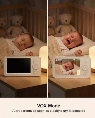 CUKIY Baby Monitor with Camera and Audio, 5" Video Baby Monitor No WiFi, Secure FHSS Connection, Night Vision, 2-Way Talk, VOX Cry Detection, Temperature Sensor, Lullabies, Indoor - Thumbnail 6