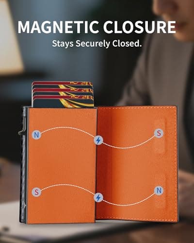VANNANBA Mens Wallet Card Holder, Pop Up Aluminum Case Smart Wallet for Men RFID Blocking Trifold Slim Magnetic Closure, 9-13 Card Capacity | ID Window | Cash Slot - Thumbnail 2