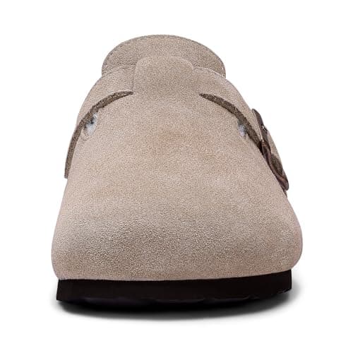 KIDMI Women's Fur Lined Suede Clogs Fuzzy Cork Footbed Mules Slip On Winter Potato Shoes, Taupe 46 (Size 14) - Thumbnail 5