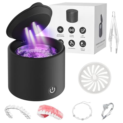 Ultrasonic Cleaner for Retainers & Aligners - 50kHz Dental Pod for Invisalign, Braces, Dentures, Night Guards, 200ml 3 Modes, Deep Clean for Fresh Retainers, Black