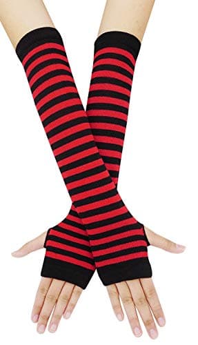 Bienvenu Colorful Rainbow Stripe Leggings Long Knit Gloves Socks Set Party Costume Accessory,Red - Thumbnail 2