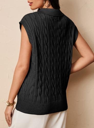 Dokotoo Womens Vest V Neck Lapel Collar Cable Knit Vest for Women Sleeveless Sweater Vest Knit Fashion Tops for Women Trendy Black XX Large - Thumbnail 5