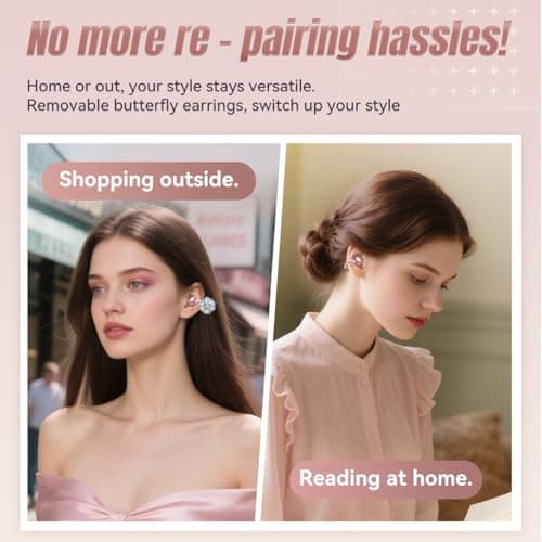 King Lucky i121 Open Ear Clip On Earbuds Wireless Bluetooth Ear Clip Headphones with Mic,Noise Cancelling, Waterproof IPX4,for Small Ears,Perfect for Running,Sports,and Glasses Wearers (01-Pink) - Thumbnail 3