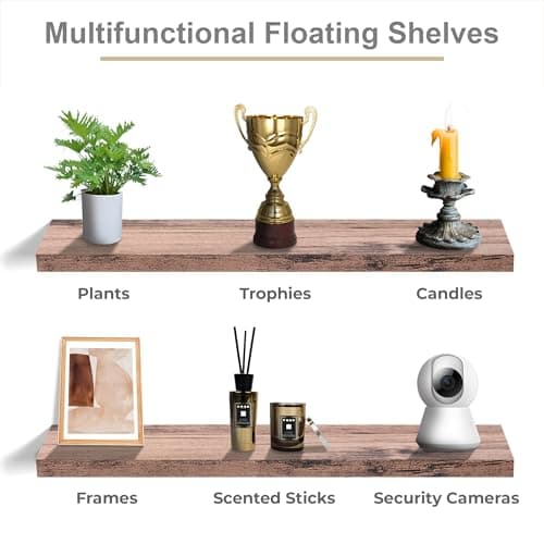 Sorbus Floating Shelves for Wall - 35 Inch Long Bathroom Shelves, Wall Decor for Bedroom, Kitchen, Living Room & Book Storage - Mounted Floating Shelf with Invisible Brackets (Mahogany, 3 Pack) - Thumbnail 6