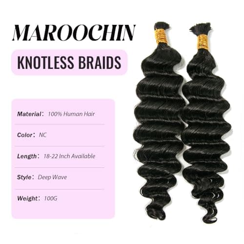 Human Boho Braiding Hair Deep Wave 100% Unprocessed Brazilian Human Braiding Hair 100G Boho Hair for Braiding NC 22 Inch - Thumbnail 3