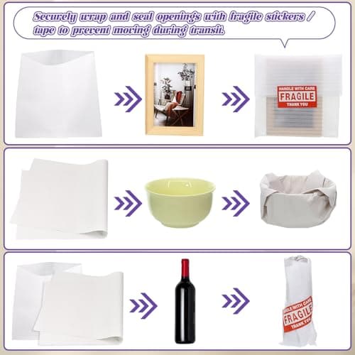 370 Pcs Foam Pouches & Packing Paper for Moving Supplies, 6 Sizes 200 Plate Packing Sleeves Wrap & Large 50 Newsprint Paper (24X13'') with 120 Pcs Fragile Stickers for Dishes Glasses Cup China - Thumbnail 4