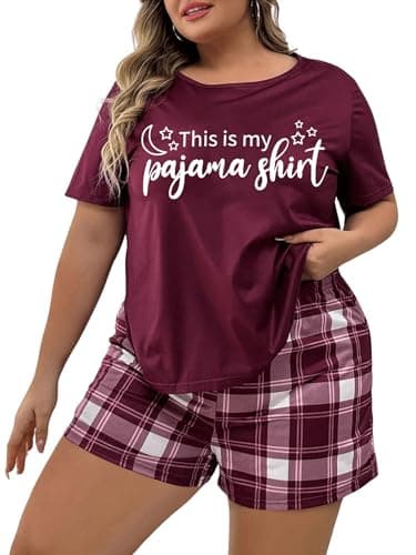 NANYUAYA Plus Size Women's Pajama Set, Soft Sleep Tops & Lounge Shorts with Pockets 2-Piece Sleepwear for Women Burgundy - Image 1