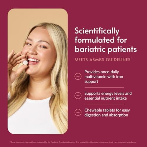Bariatric Advantage Chewable Ultra Solo with Iron - Once-Per-Day Daily Multivitamin - for Bariatric Patients - with Thiamin, Vitamin A & More - Gluten Free - Citrus - 90 Tablets - Thumbnail 2