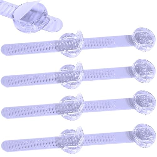 Bstsilver 4-Pack Fridge Lock, Adjustable Baby Proofing Straps for Drawer, Dishwasher, Toilet Seat, Cupboard, Oven, Trash Can, Cabinet, Freezer Latch to Keep Door Closed for Toddler Cat Dog, No Drill - Image 1
