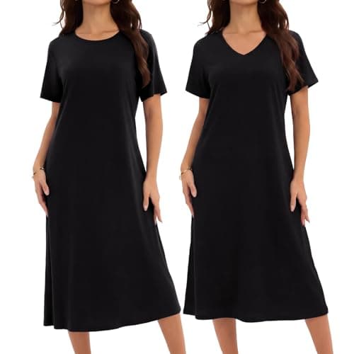 JOYLADY 2 Pack Long Nightgowns for Women Short Sleeve Nightshirts Soft House Dress Full Length Loungwear Casual Sleepwear M - Image 1