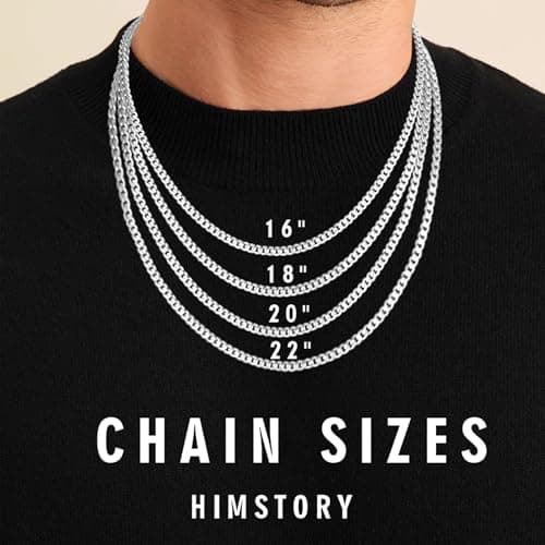 HIMSTORY 925 Sterling Silver Chain for Men, 3.5mm Diamond Cut Cuban Link Curb Chain Necklace for Men Dad Boyfriend Jewelry, 20 Inch - Thumbnail 6