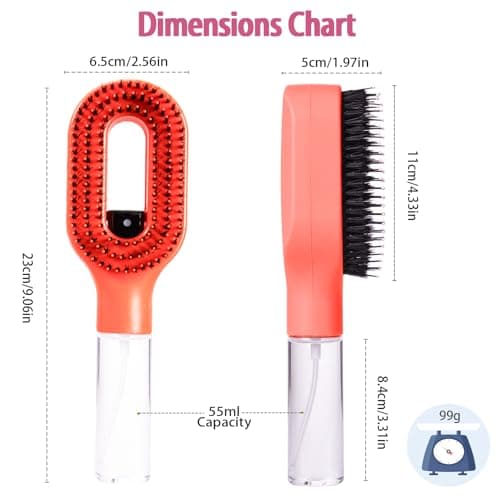 Hair Brush with Water Spray Mister - 2-in-1 Detangling Brush with Built-in Fine Mist, Portable Wet & Dry Styling Tool for Smooth, Frizz-Free Hair - Quick Refresh for Women & Girls On-The-Go(1 Orange) - Thumbnail 6