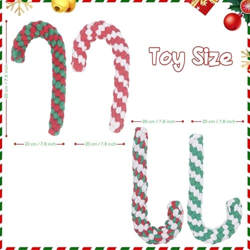 Yteseery 4 Pack Christmas Dog Toys Rope Cane Candy Pet Toys Interaction Training Toys for Small Medium Dog, Festive for Pets, Durable Safe Holiday Pet Supplies - Thumbnail 6