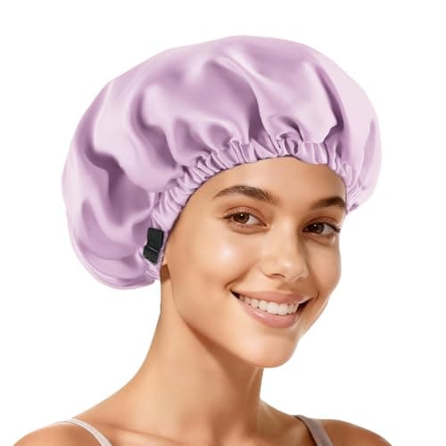 Zixsavk Adjustable Double Layer Silk-Satin Hair Bonnet for Women - Sleep Hair Protector Ideal for Natural Curly Hair, Anti-Frizz & Moisture Retention (Light purple,Large) - Image 1