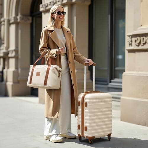 Coolife Suitcase Set 3 Piece Luggage Set Carry On Hardside Luggage with TSA Lock Spinner Wheels (White, 5 piece set) - Thumbnail 2