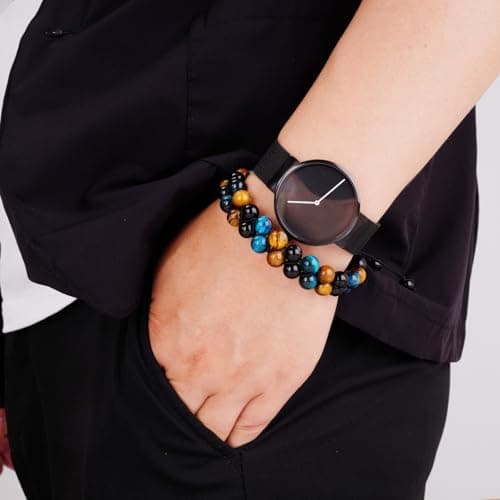 PAKUNDAS Handmade Triple Protection Bracelet,Bracelets for Men Women Natural Tiger Eye Jewelry Stone Hematite and Obsidian 8mm Crystal Bracelet - Adjustable Size with Premium Gift-Box - Thumbnail 3