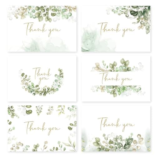 Oaken Leaford 24 Pack Pre-Folded Floral Thank You Cards with Envelopes & Stickers, 6 Elegant Designs for Wedding, Baby Shower, Bridal Shower, Teacher Gifts (Green Floral) - Image 1