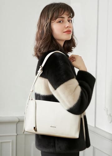 Shrrie Vegan Leather Shoulder Bag for Women Lightweight Purses Shoulder Handbags Square with Adjustable Strap, Beige - Thumbnail 2