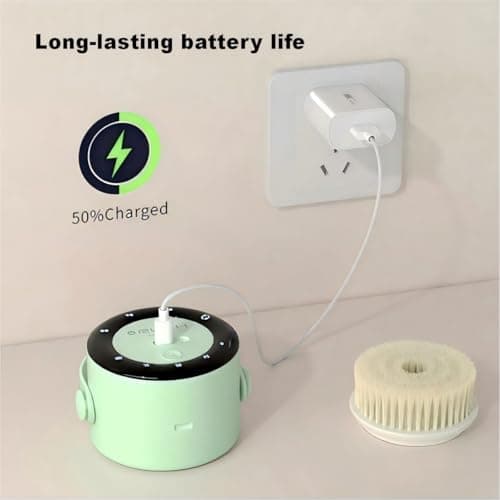 Electric Body Brush Back Scrubber for Shower, Rechargeable Long Handles Bath Brush with 5 Replaceable Heads, 3 Speed Adjustable and Lcd Display Shower Brush for Deep Cleansing, Exfoliating & Massage - Thumbnail 3