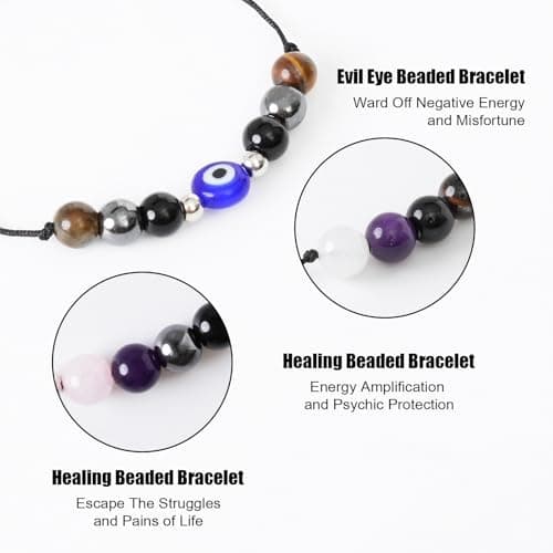 PNNY AMDA Protection Bracelets for Women: Black Obsidian Tourmaline Hematite Evil Eye Beaded Bracelets – Anxiety Bracelet for Women Men Courage Gifts - Thumbnail 3